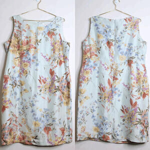Pale Blue Colorful Floral Silk Beaded Sleeveless Sheath Dress - 18